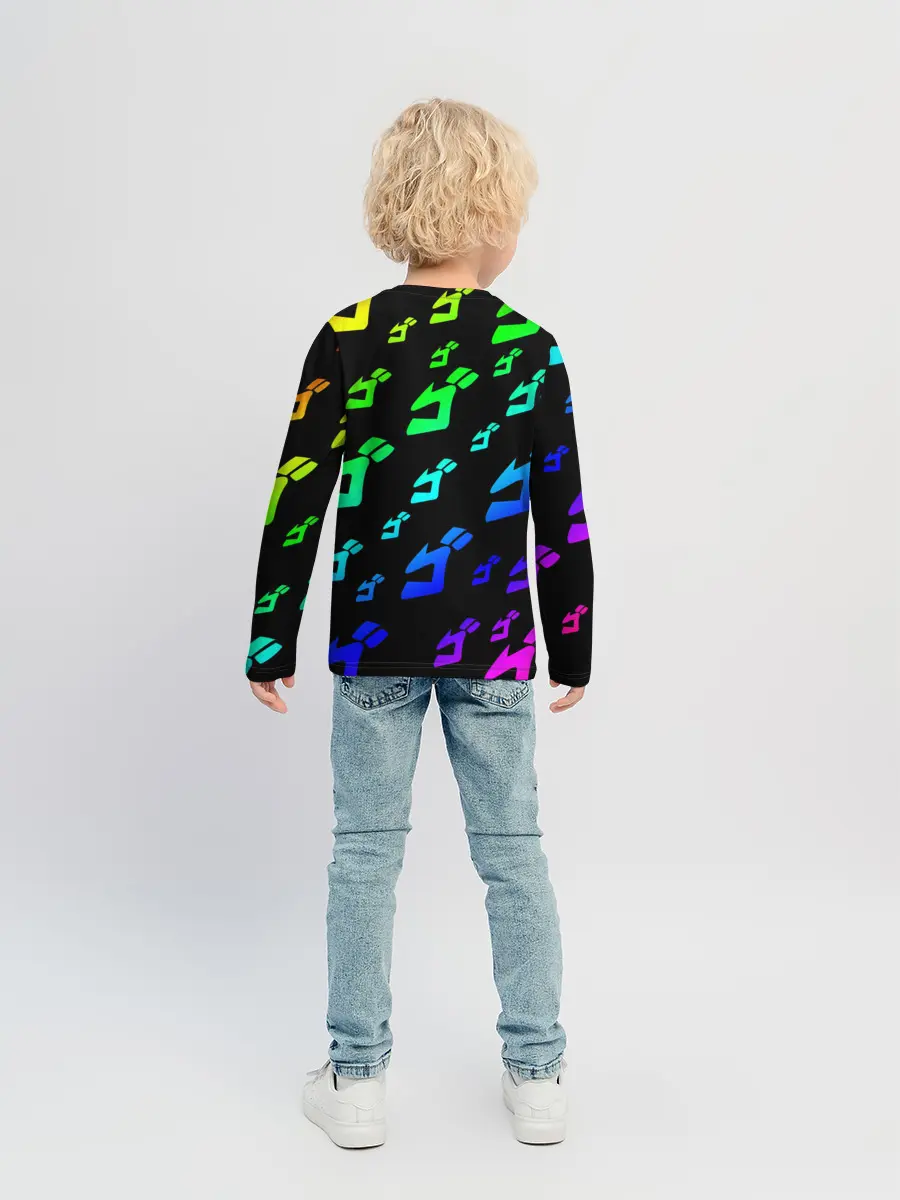 Детский лонгслив / Радужный Паттерн Лого ДжоДжо