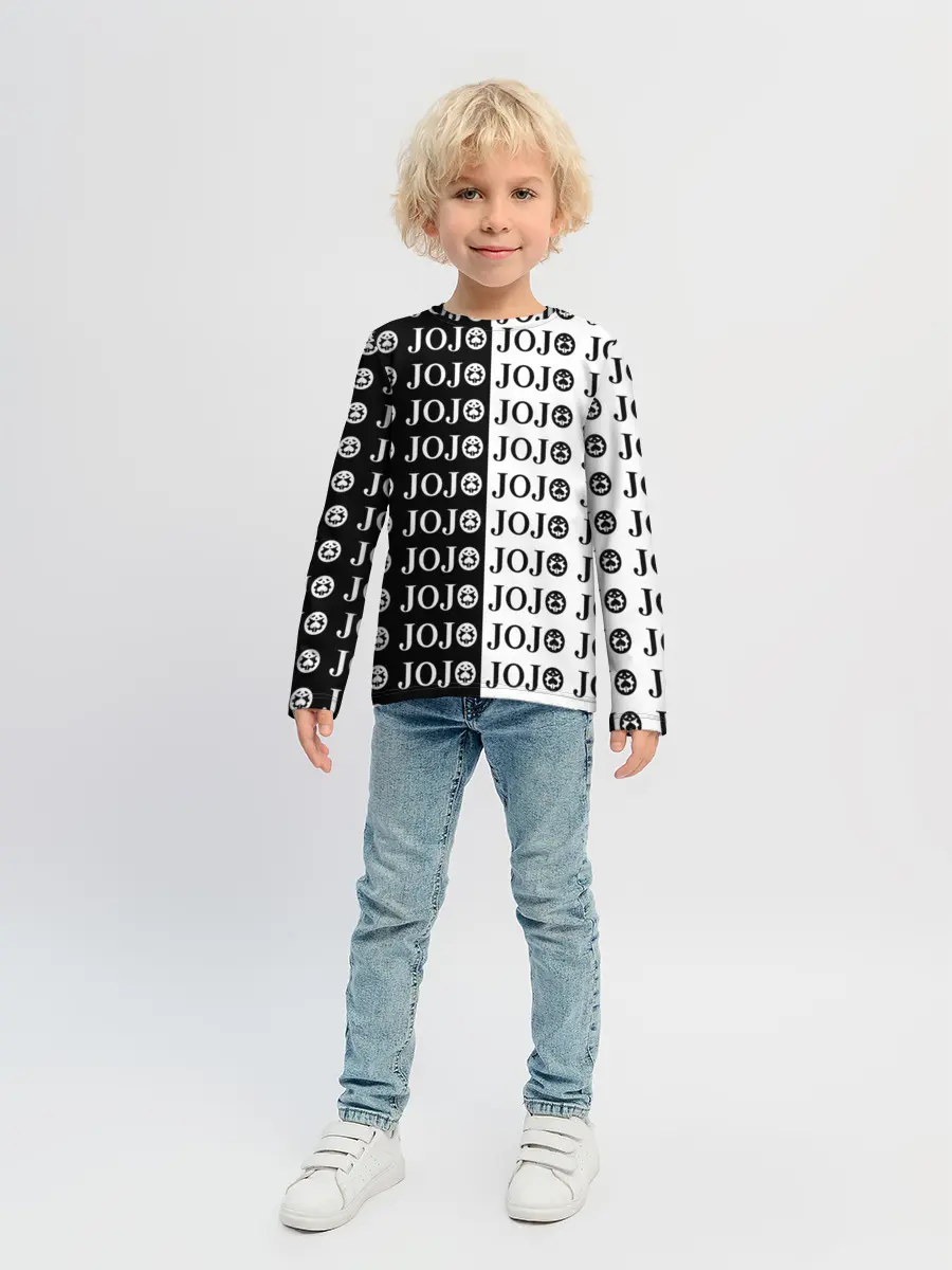 Детский лонгслив / Логотип джо джо паттерн черно-белый