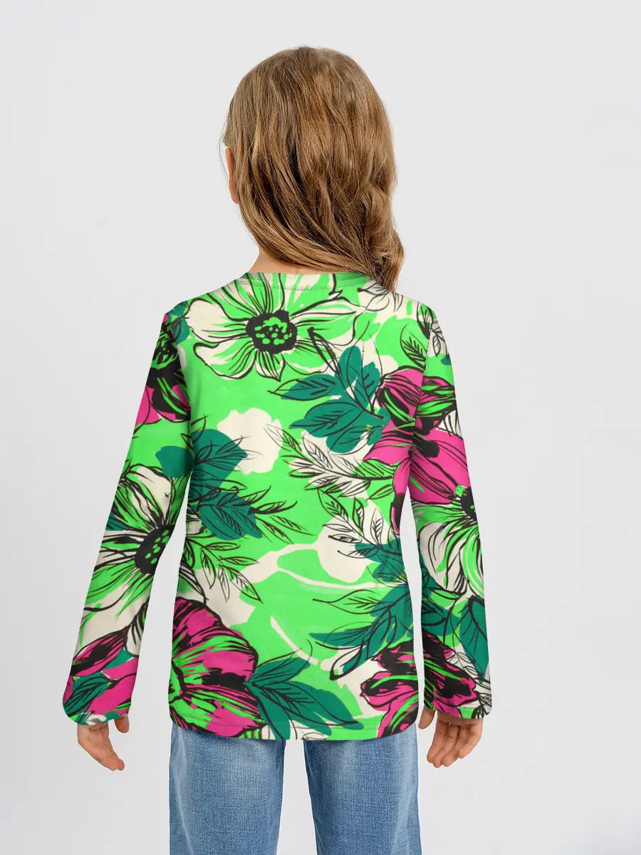 Детский лонгслив / Цветы в неоне