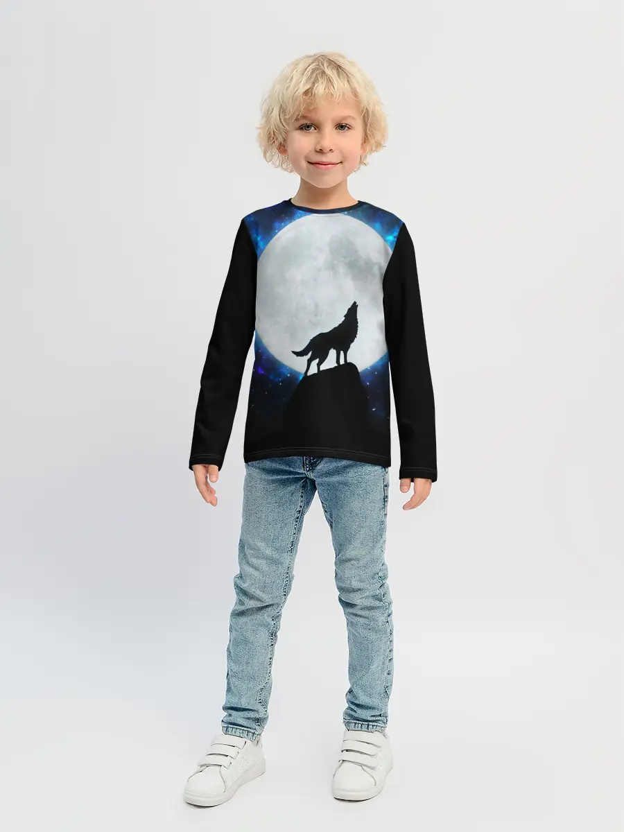 Детский лонгслив / Волк воющий на луну
