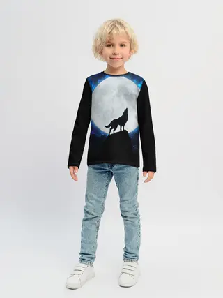 Детский лонгслив / Волк воющий на луну