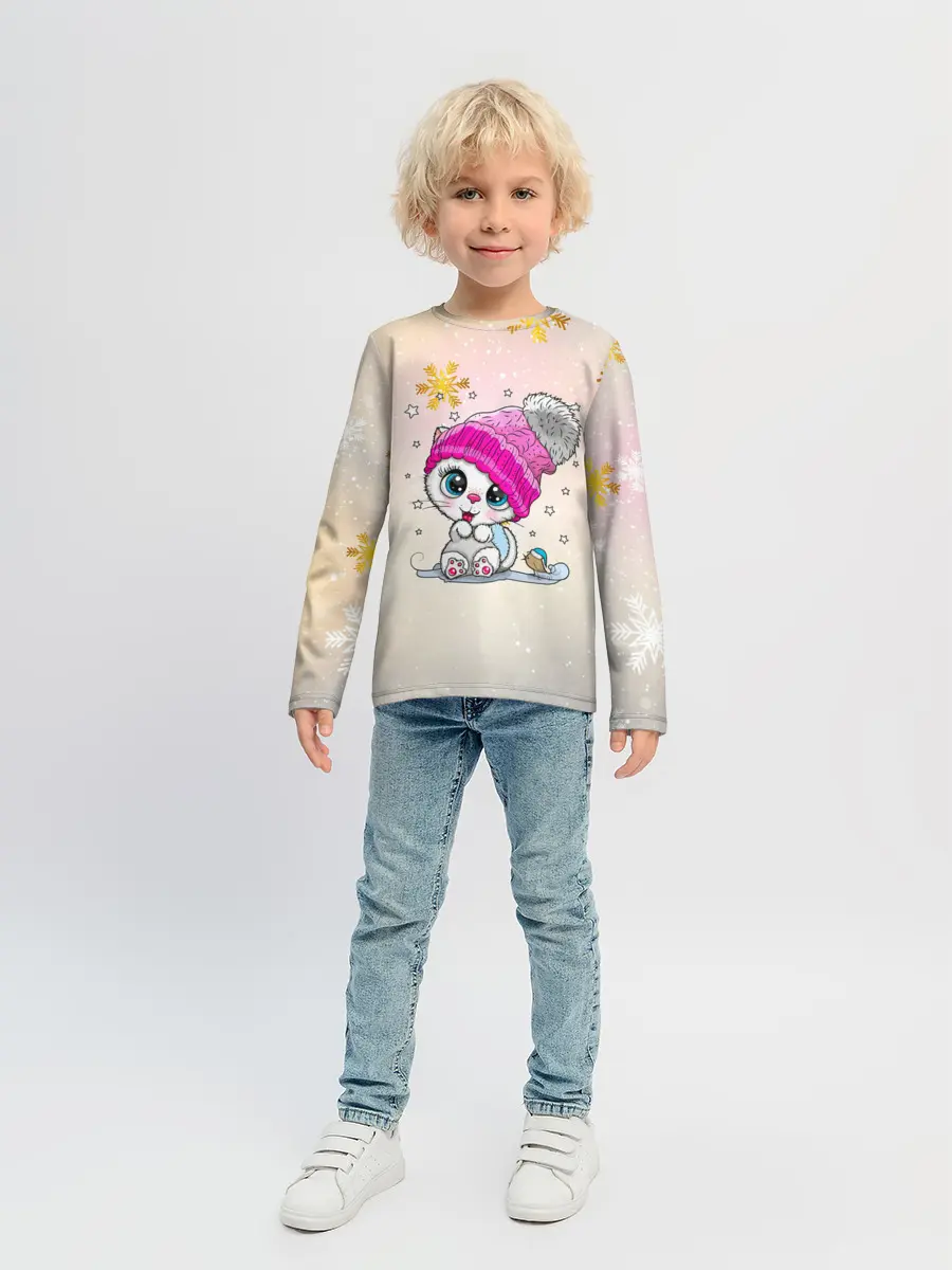 Детский лонгслив / Новогодний кот