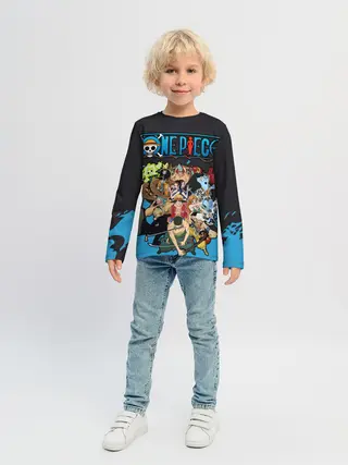 Детский лонгслив / One Piece синий всплеск