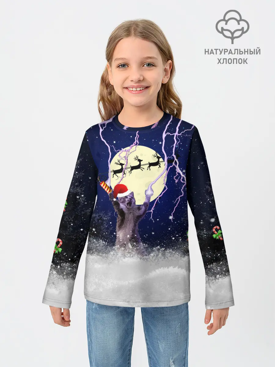 Детский лонгслив / Новогодний Кот