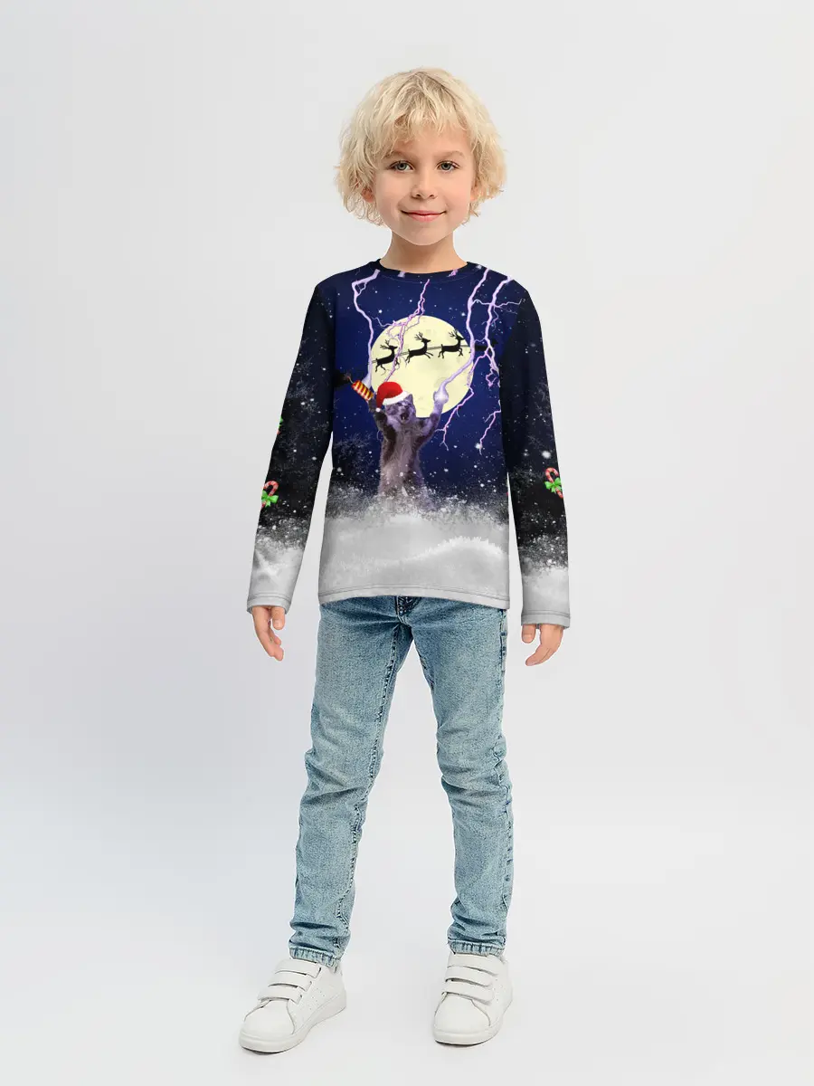 Детский лонгслив / Новогодний Кот