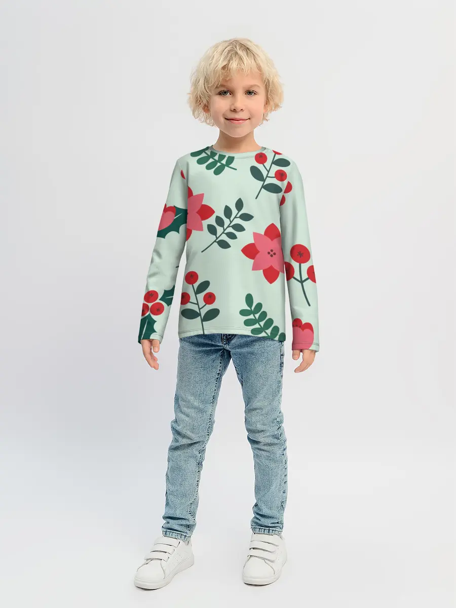 Детский лонгслив / цветы, ягоды, листья