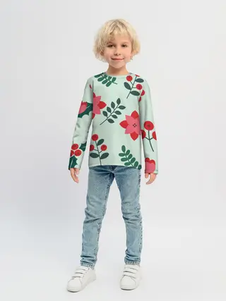 Детский лонгслив / цветы, ягоды, листья