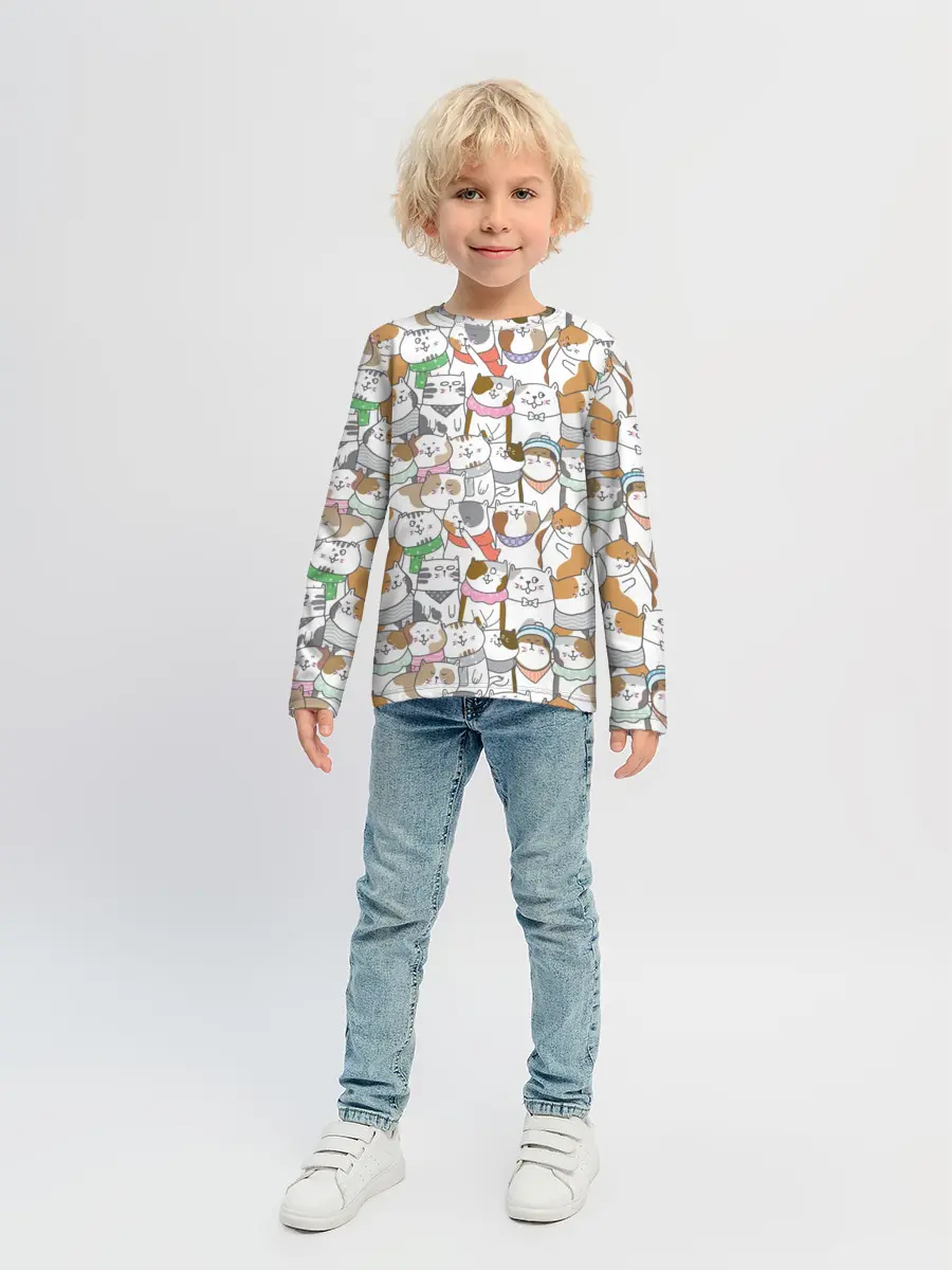 Детский лонгслив / Большая семья котиков