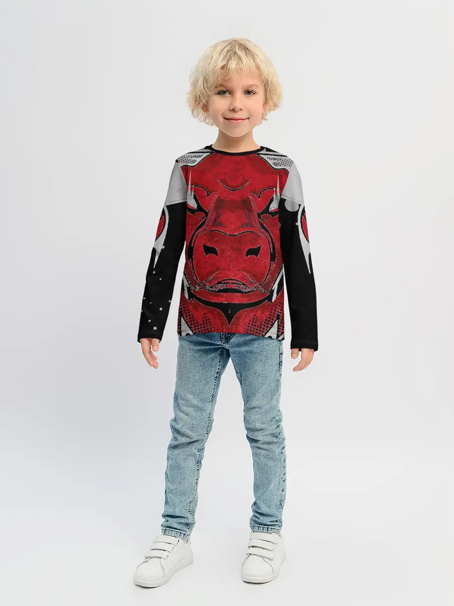 Детский лонгслив / Красный бык