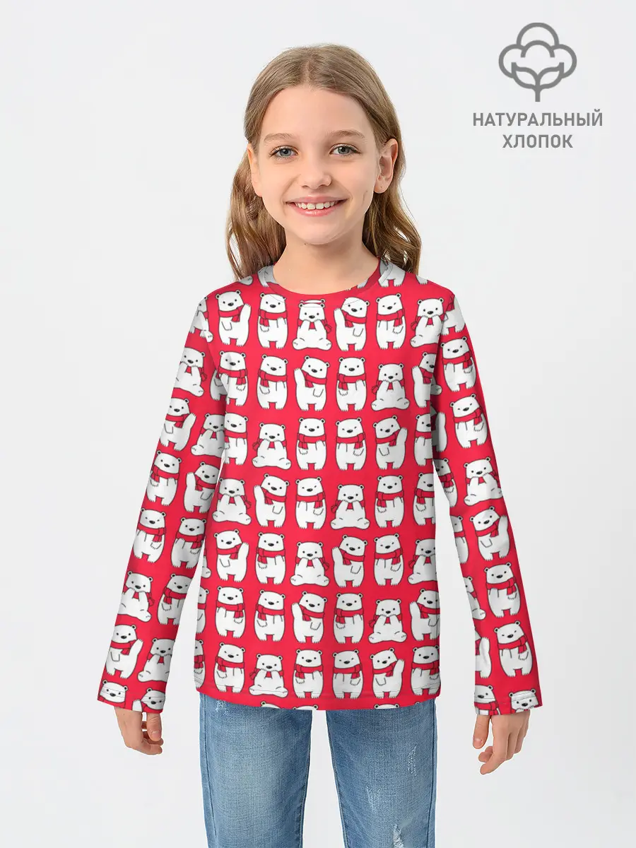 Детский лонгслив / Мишки в шарфиках