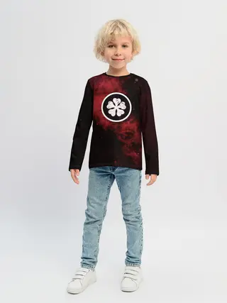 Детский лонгслив / Эмблема Черного клевера на космическом фоне