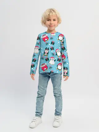 Детский лонгслив / Новогодние Пингвины