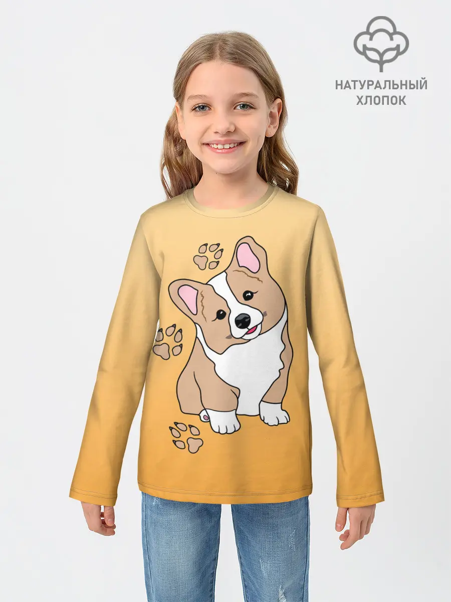 Детский лонгслив / Персик Корги