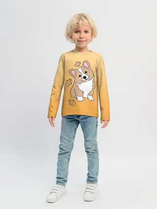 Детский лонгслив / Персик Корги