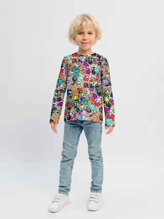 Детский лонгслив / Among Us sticker bombing