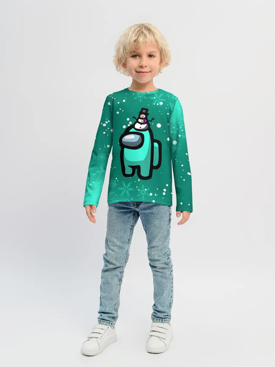Детский лонгслив / AMONG US - СНЕЖНЫЙ