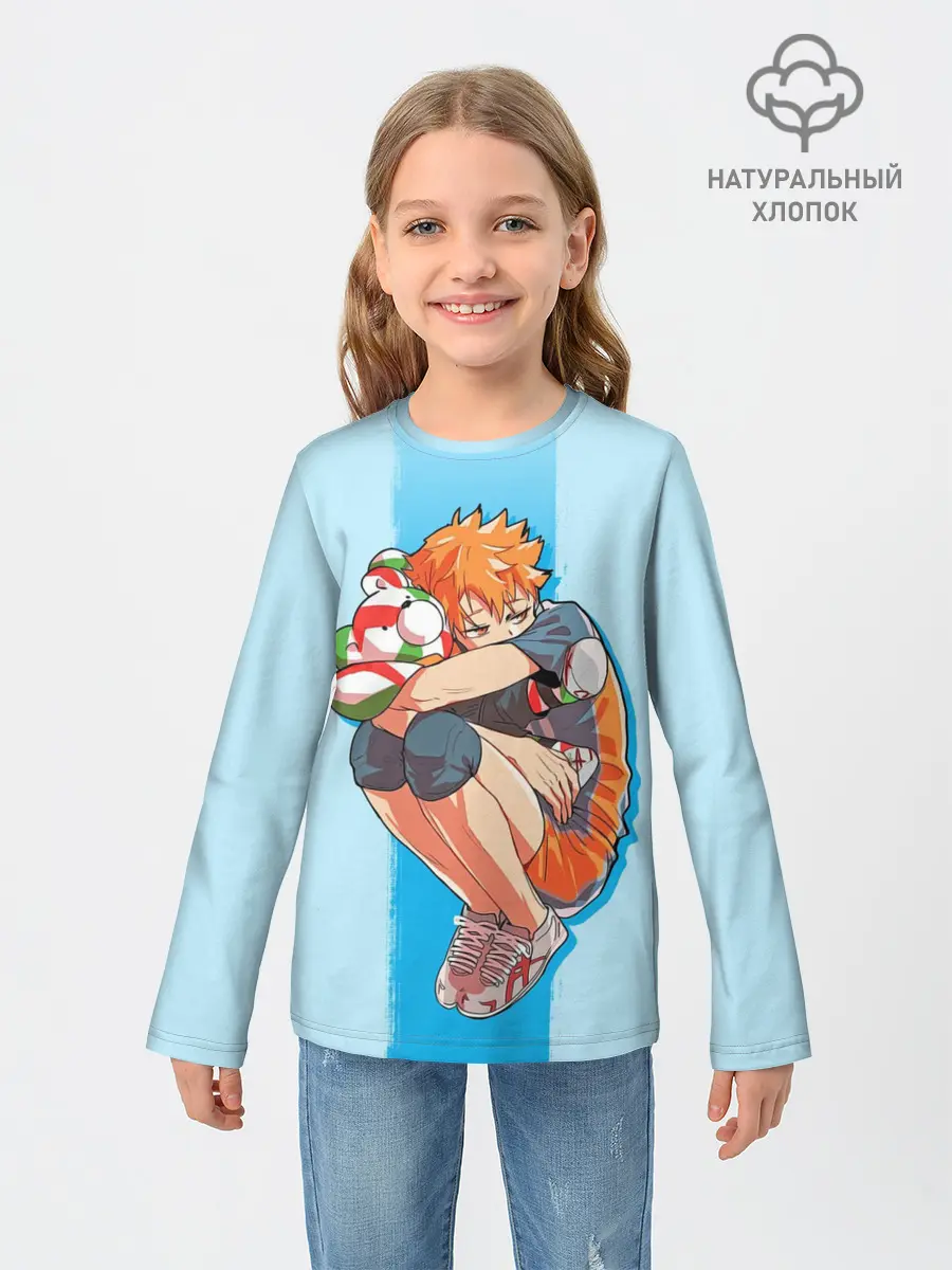 Детский лонгслив / Хината на синем фоне