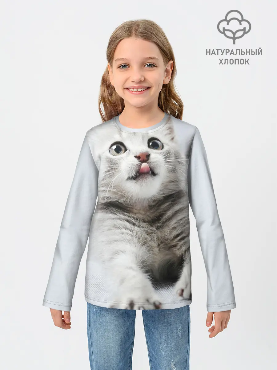 Детский лонгслив / серый котенок