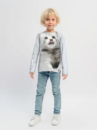 Детский лонгслив / серый котенок