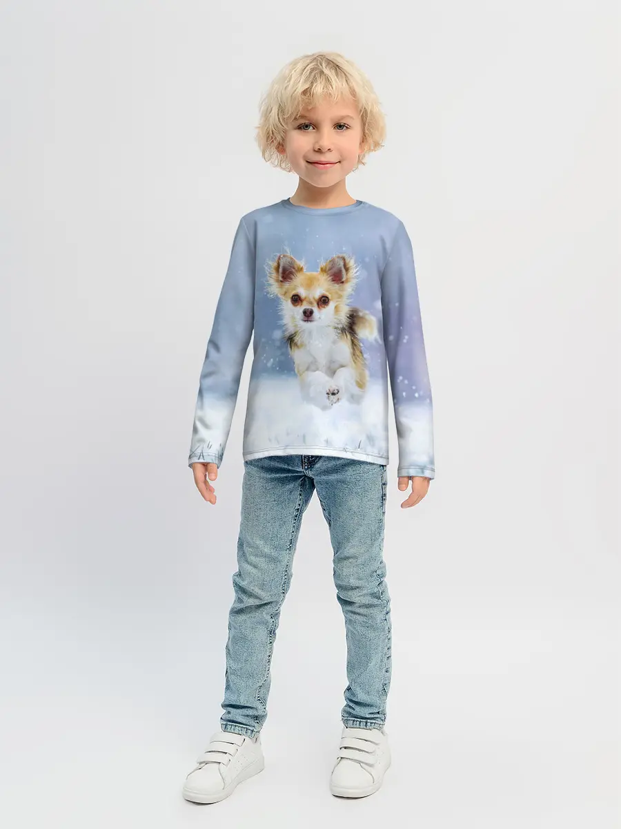 Детский лонгслив / Чихуахуа в снегу