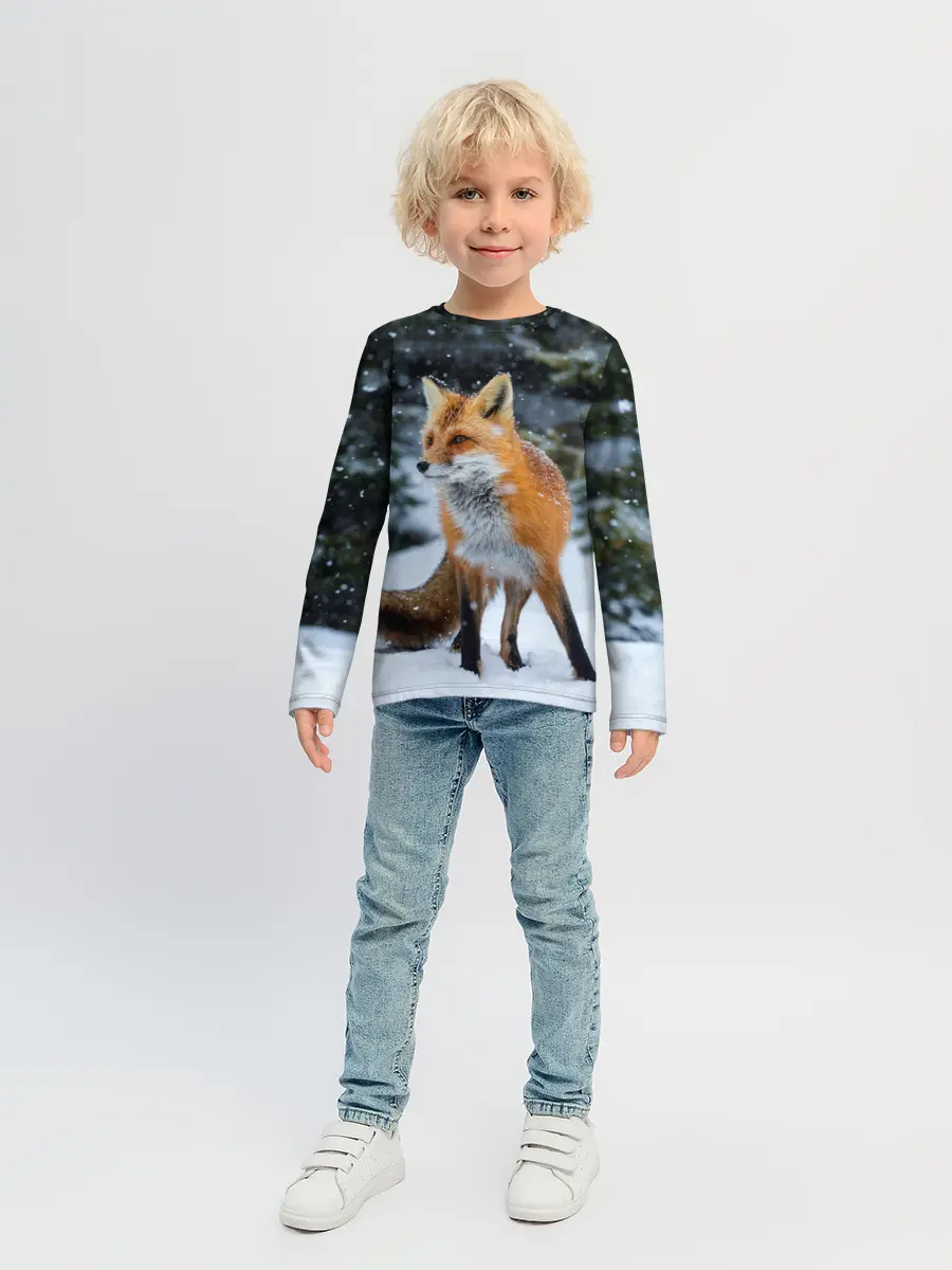 Детский лонгслив / Лиса в зимнем лесу