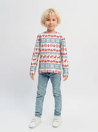 Детский лонгслив / Новогодний пиксельный узор