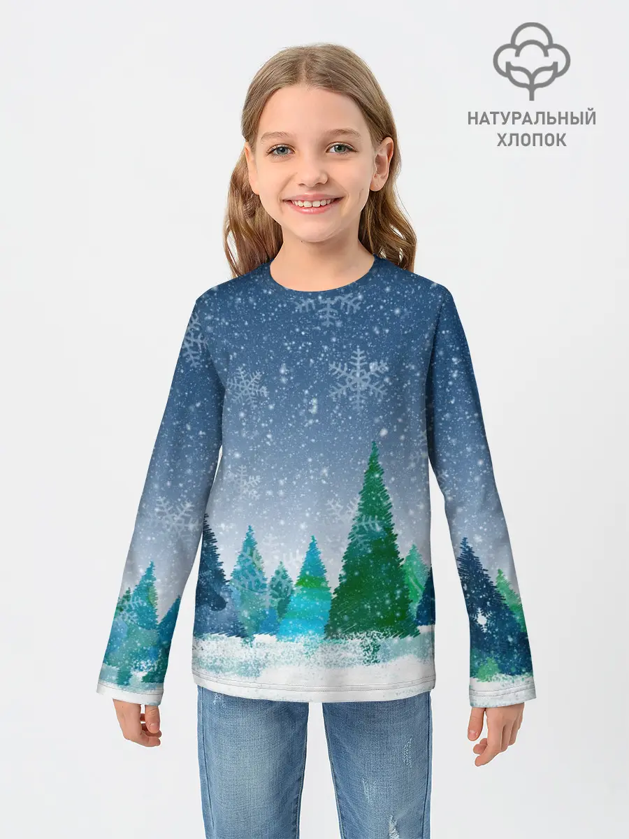 Детский лонгслив / Снежинки в лесу