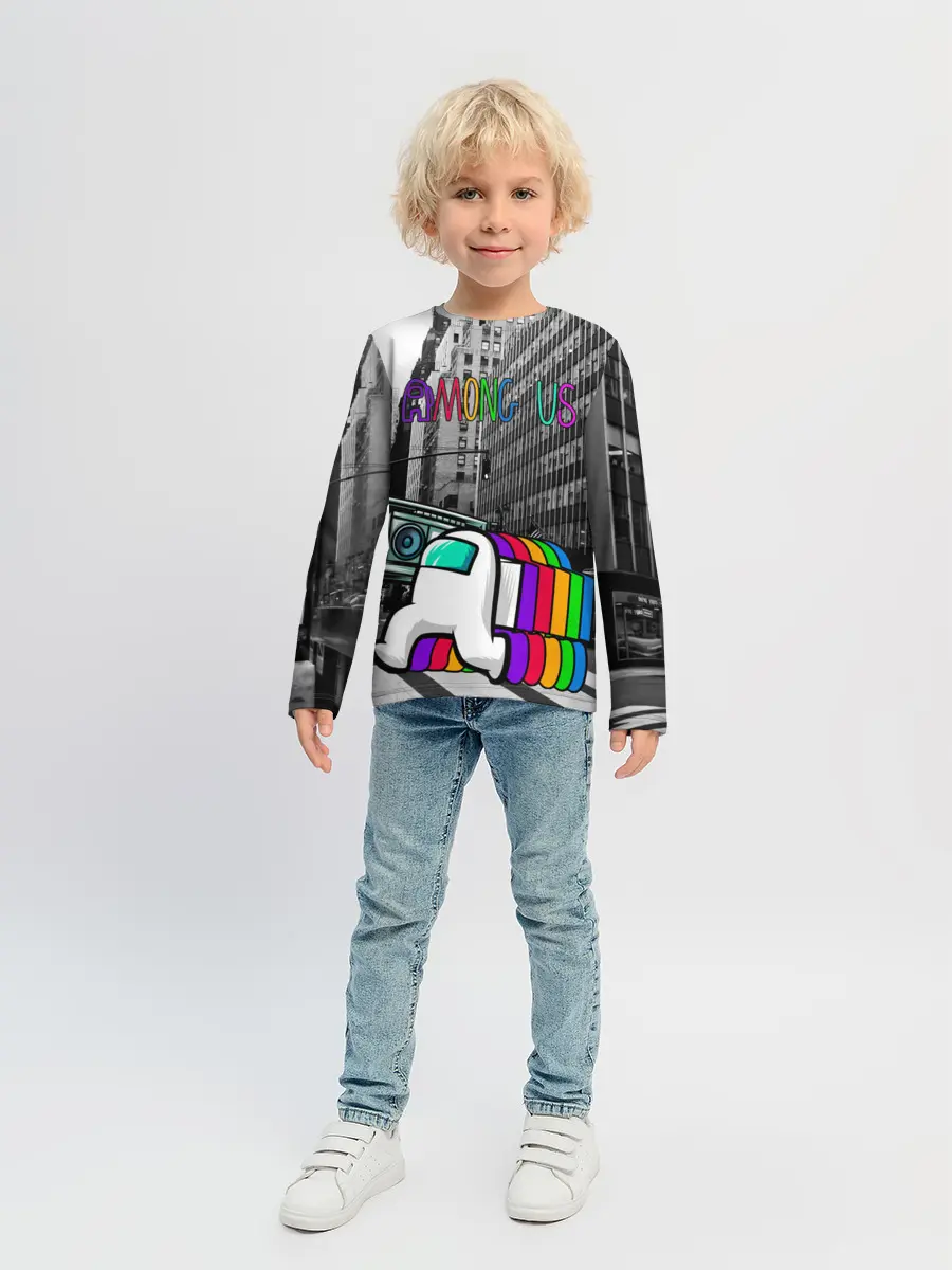 Детский лонгслив / Among Us по улицам Нью-Йорка
