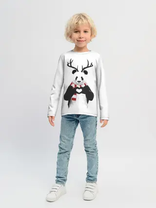 Детский лонгслив / Новогодний Панда