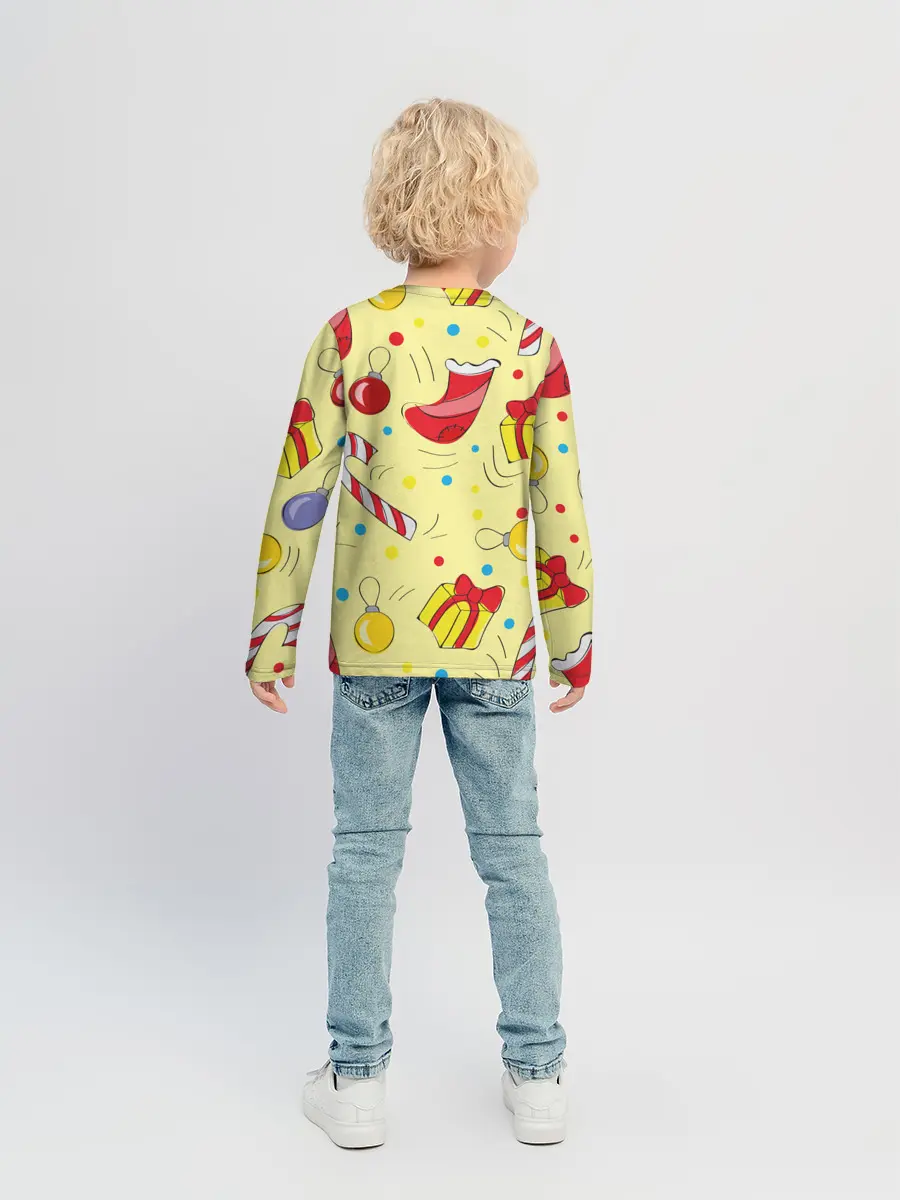 Детский лонгслив / Новогодний узор на желтом фоне