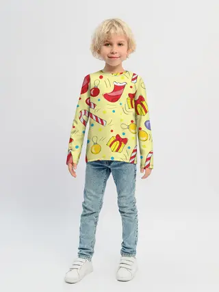 Детский лонгслив / Новогодний узор на желтом фоне