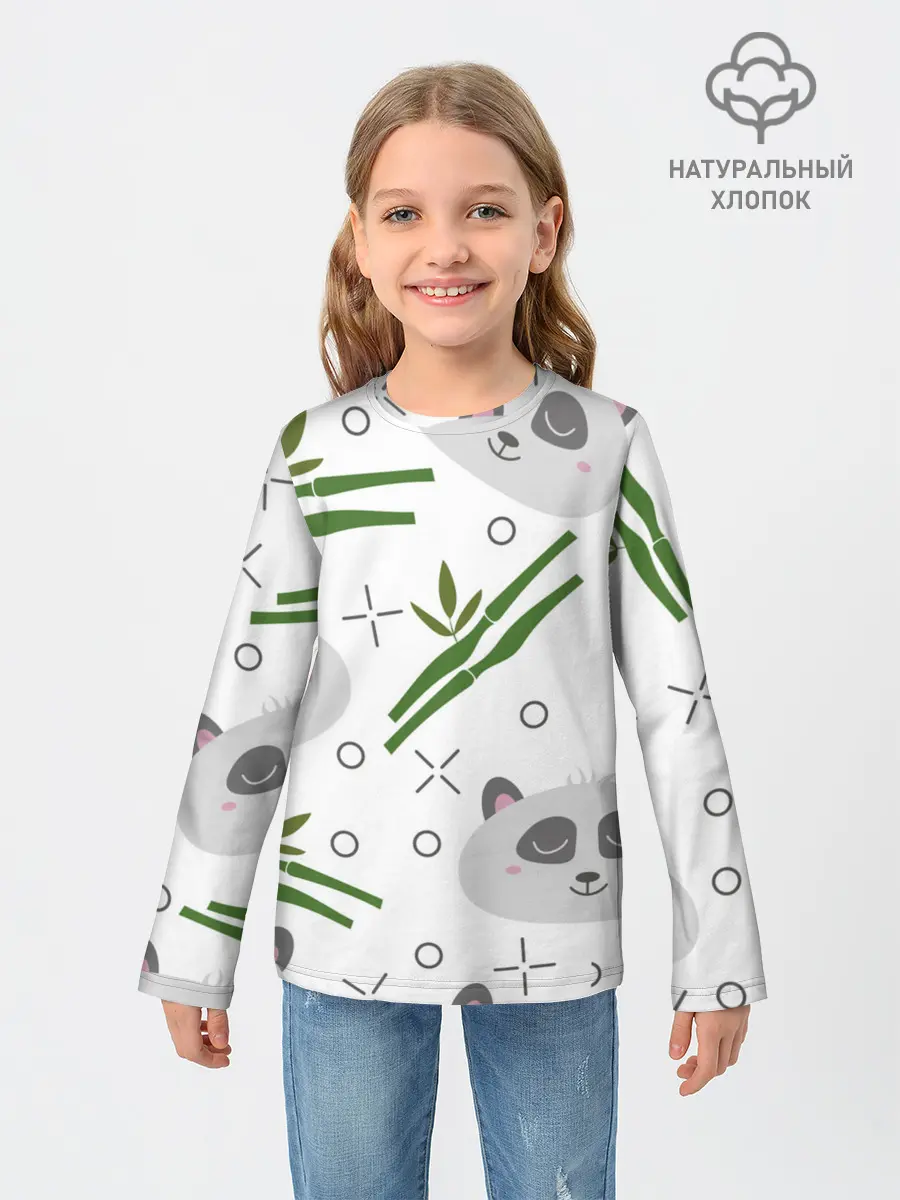 Детский лонгслив / Панда с бамбуком
