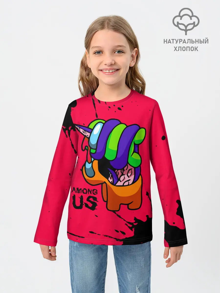 Детский лонгслив / AMONG US - ORANGE & GREEN
