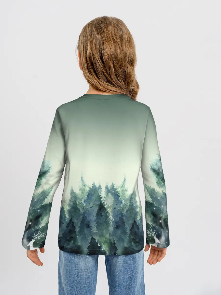 Детский лонгслив / акварельный лес градиент