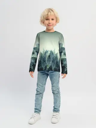 Детский лонгслив / акварельный лес градиент