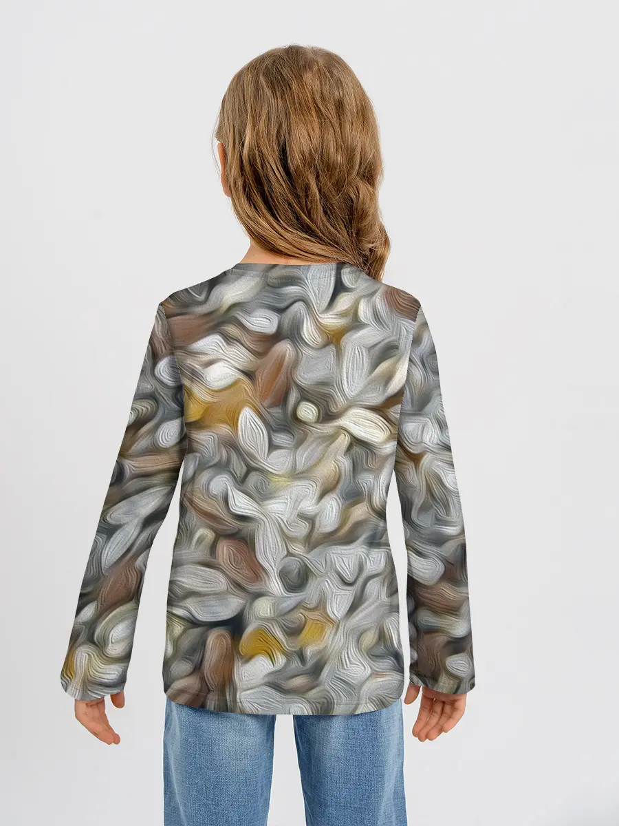 Детский лонгслив / желто-серый каменный узор