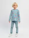 Детский лонгслив / Цветочки и листики на голубом