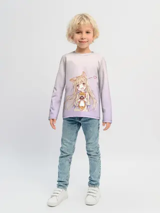 Детский лонгслив / малышка чиби пончик лис