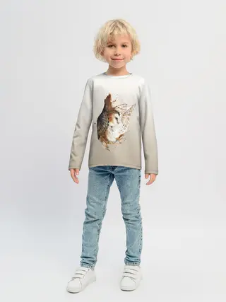 Детский лонгслив / летящая сова рисунок