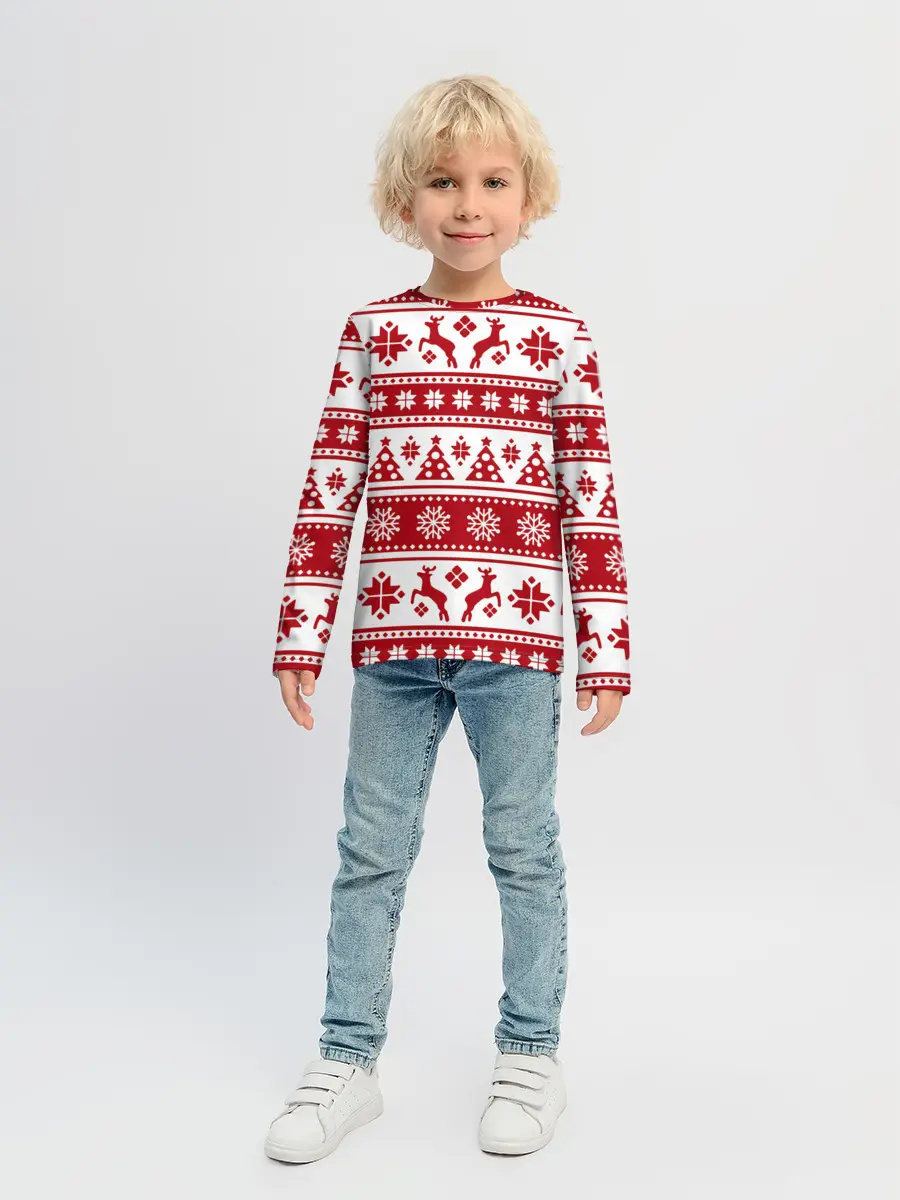 Детский лонгслив / Новый Год | Олени и снежинки