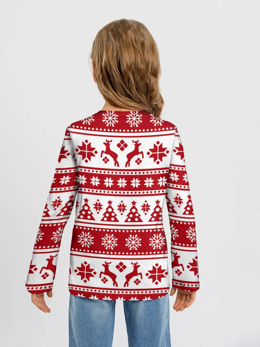 Детский лонгслив / Новый Год | Олени и снежинки