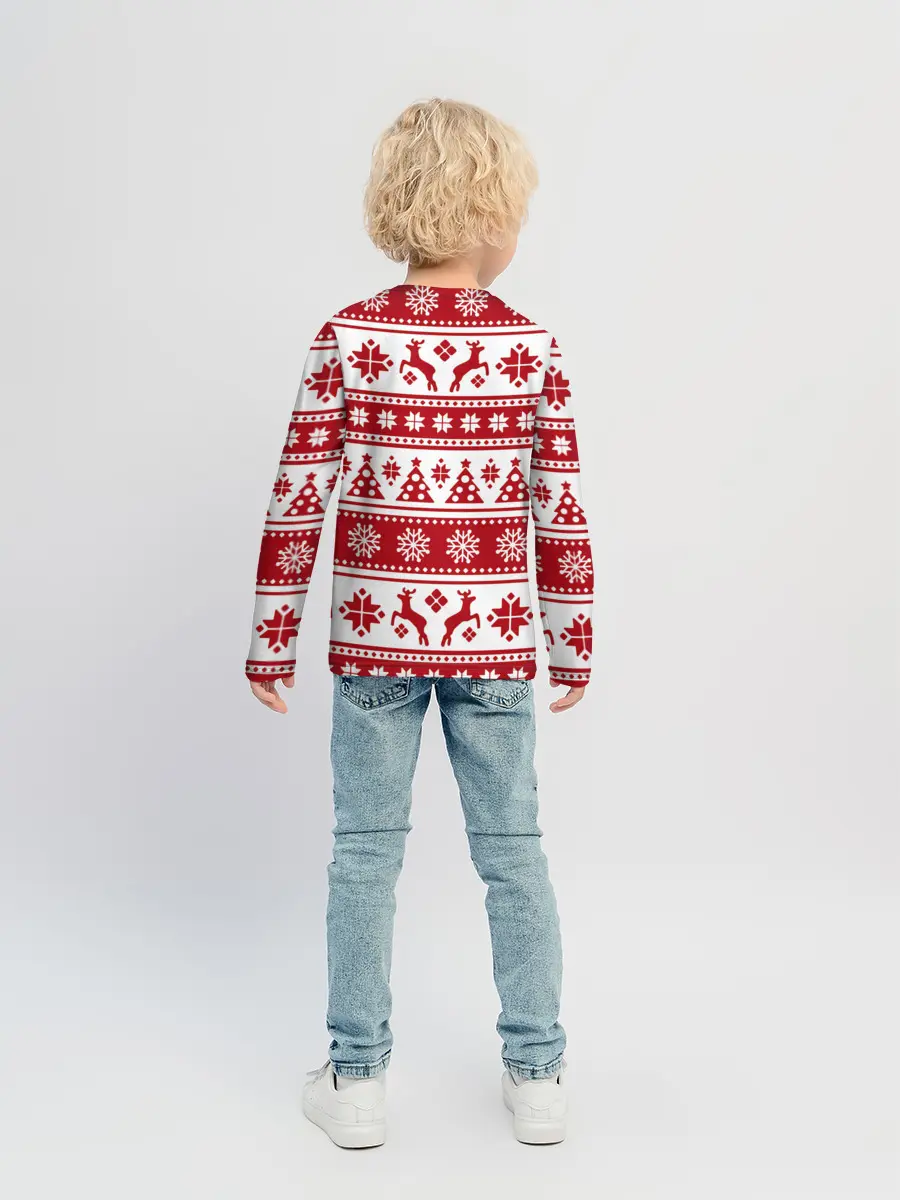 Детский лонгслив / Новый Год | Олени и снежинки