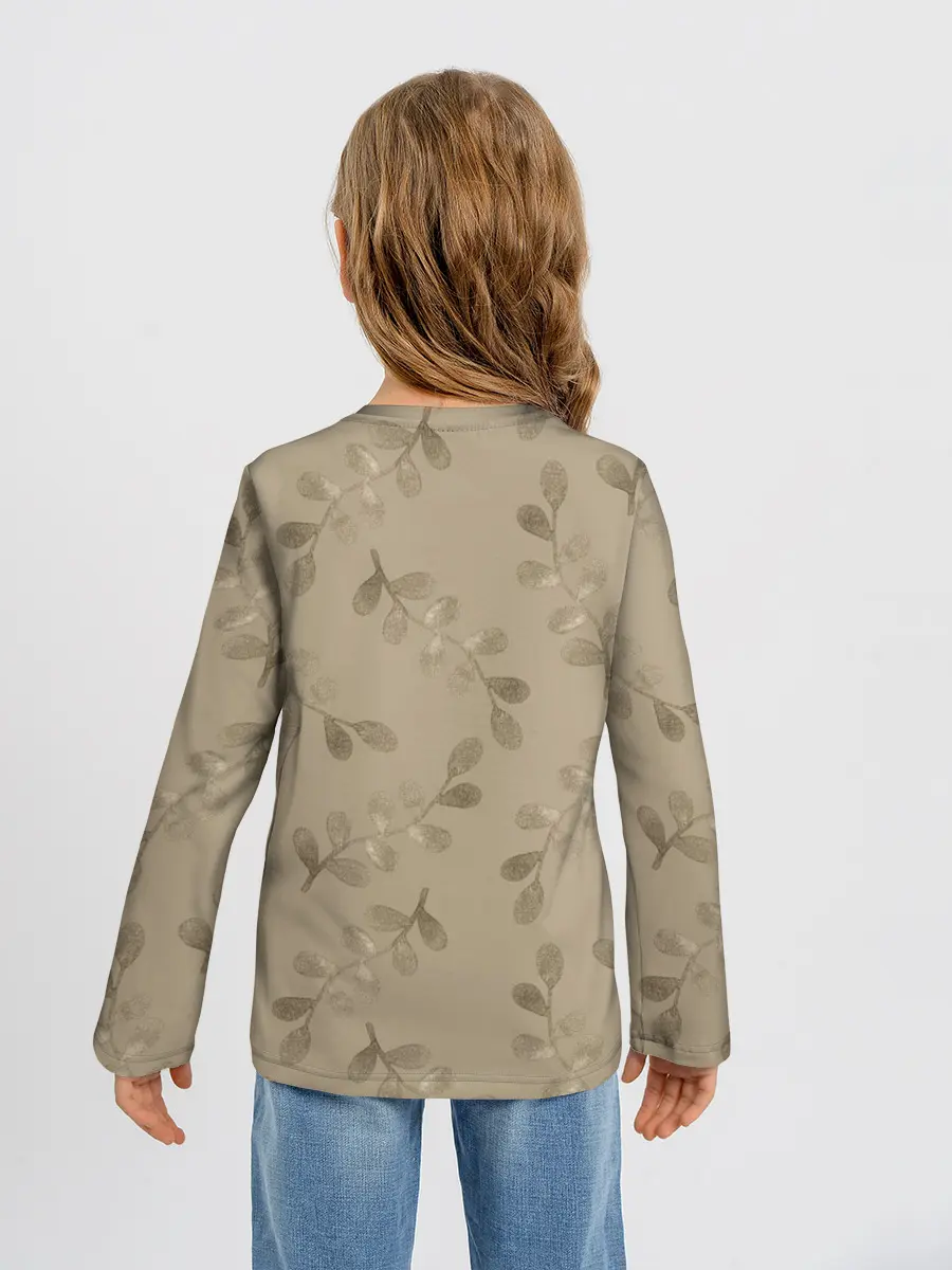 Детский лонгслив / Листья на бежевом фоне