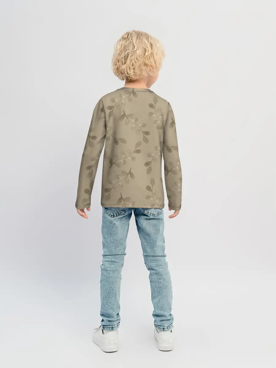 Детский лонгслив / Листья на бежевом фоне