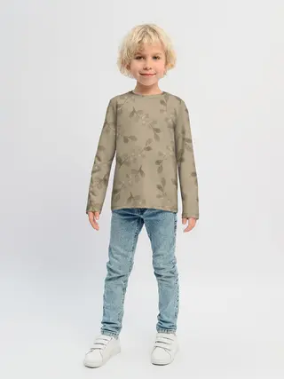 Детский лонгслив / Листья на бежевом фоне