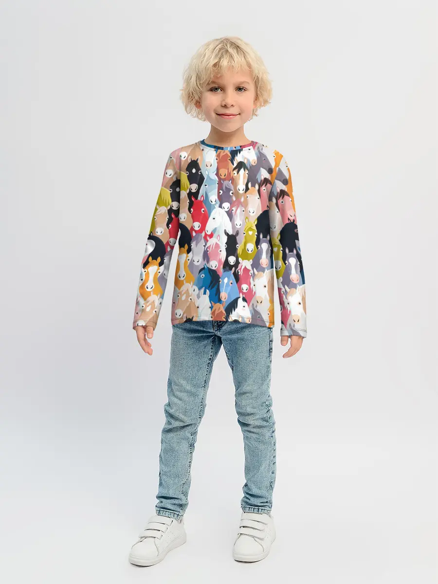 Детский лонгслив / цветные лошади