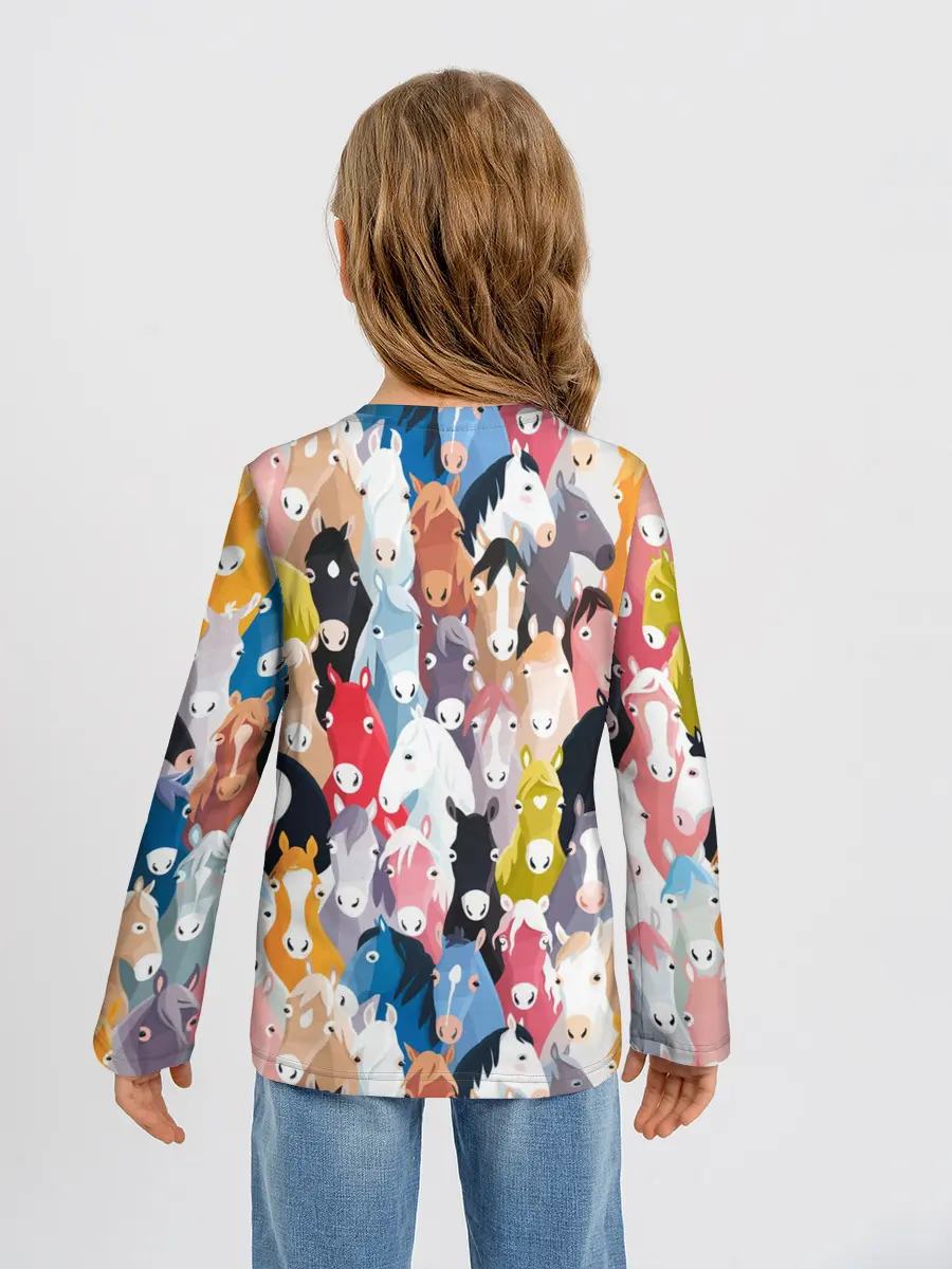 Детский лонгслив / цветные лошади