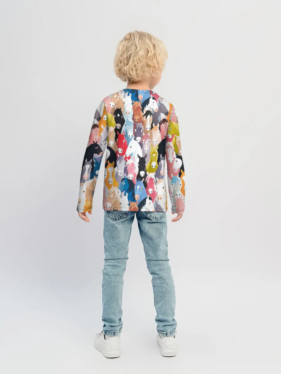 Детский лонгслив / цветные лошади