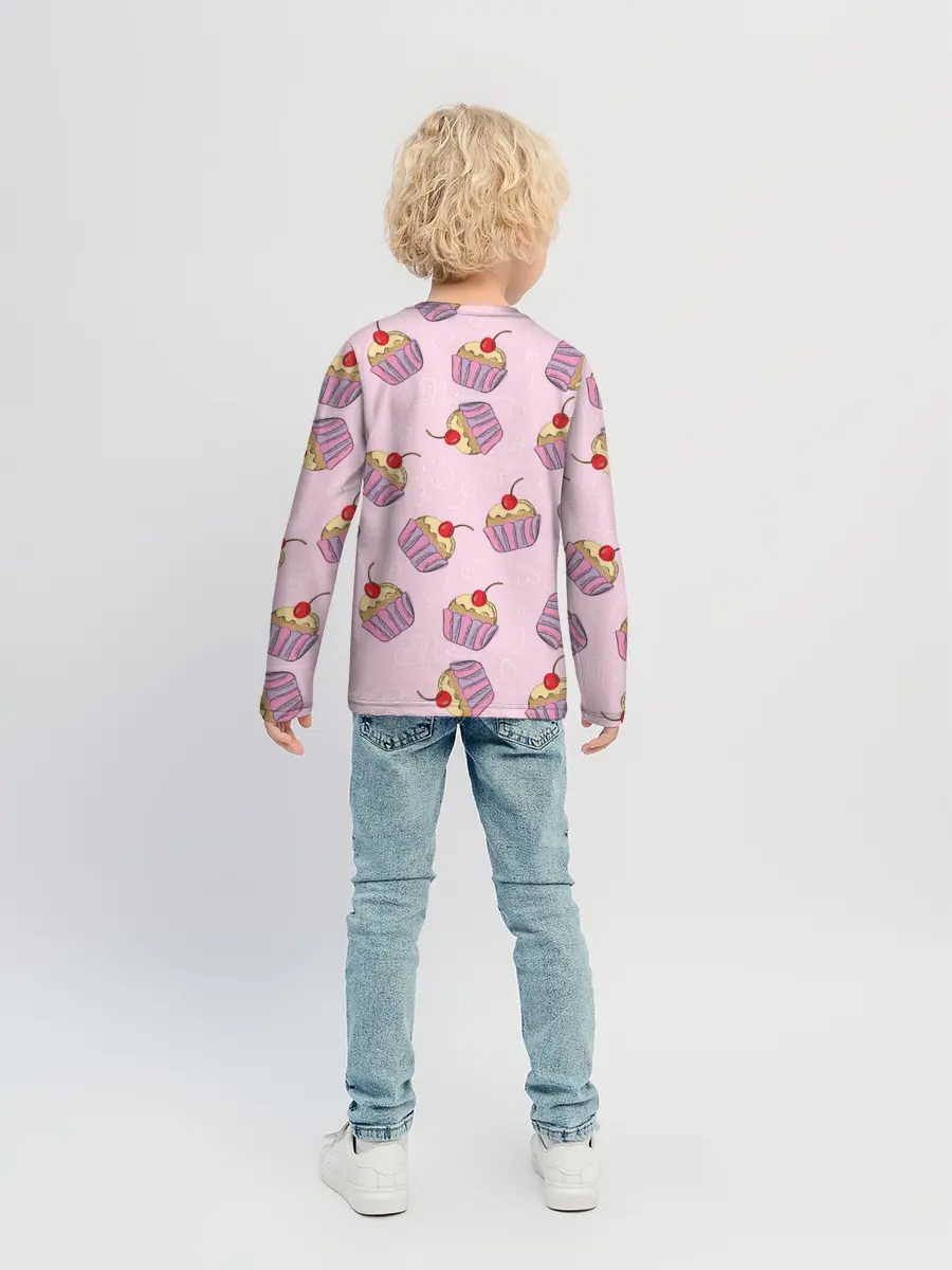 Детский лонгслив / Капкейки на розовом