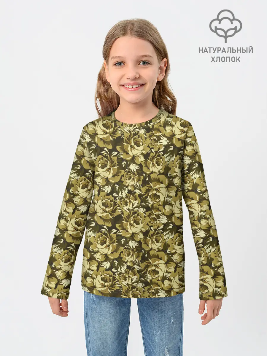 Детский лонгслив / Золотой камуфляж из роз